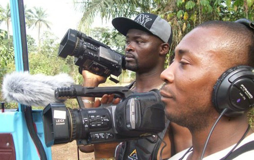 Production crew filming a Nollywood movie
